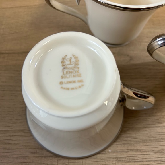 Footed Cup Solitaire by LENOX Platinum Teacup Coffee Set of 3 Vintage Elegant - Picture 3 of 14
